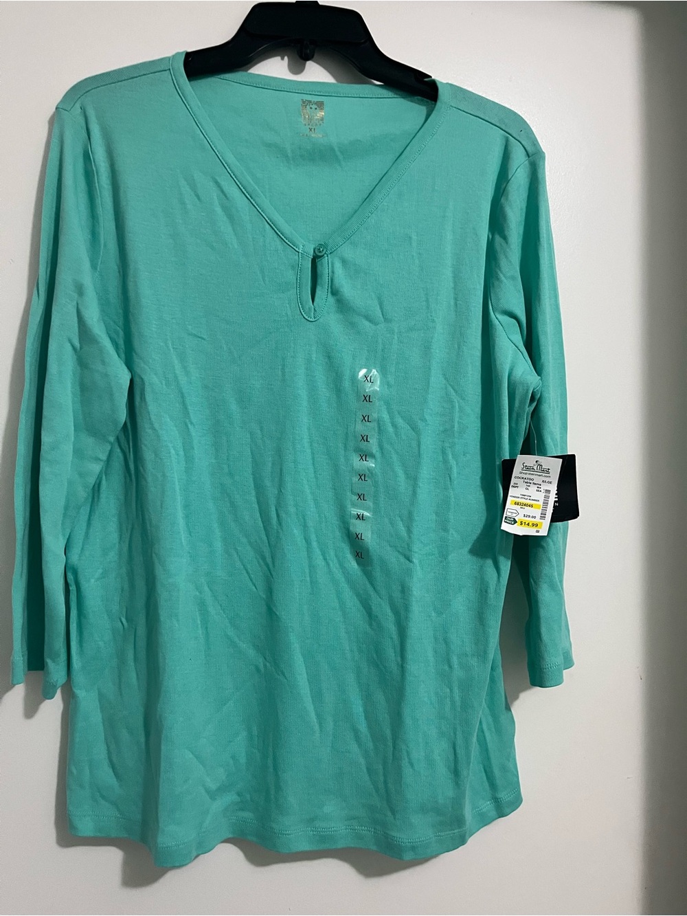 Anne Klein Teal Long Sleeve V-Neck Top